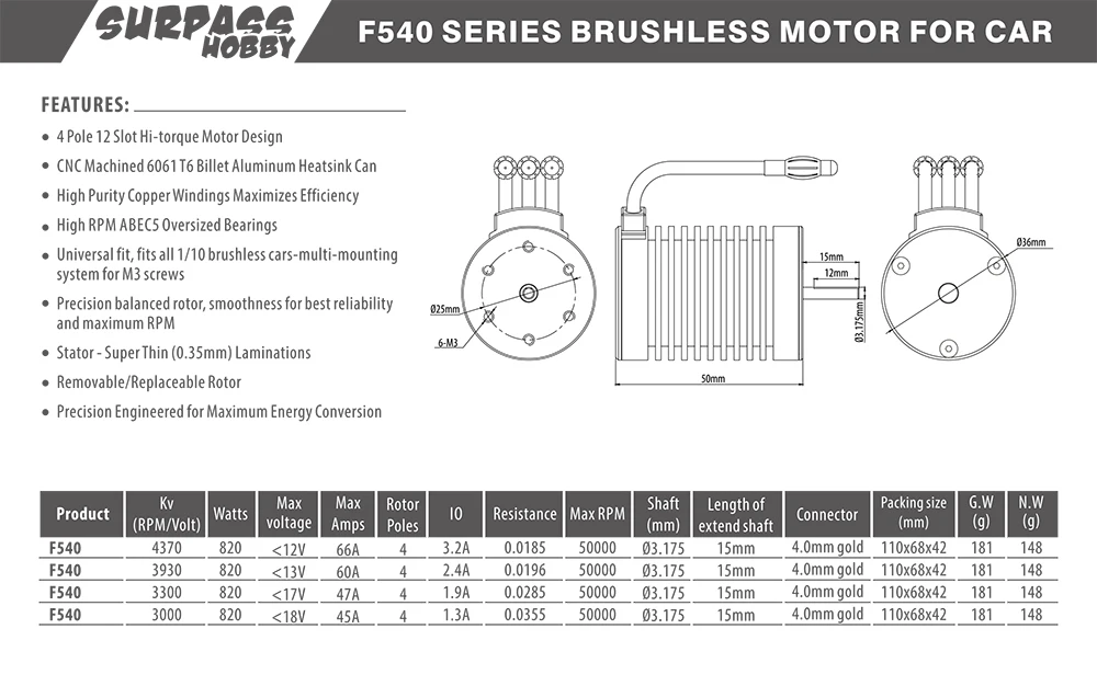 

540 brushless Waterproof Motor F540 3000KV 3300KV 3930KV 4370KV for 1/10 RC Tamiya Axial Redcat HSP Drift Racing Off-road Car