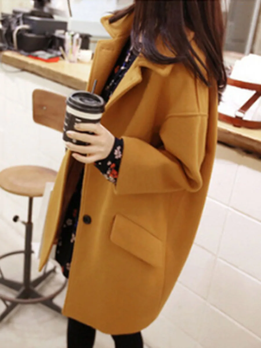 

Новое зимнее женское длинное шерстяное пальто, модное корейское свободное однобортное осеннее пальто 4XL, однотонное пальто-Тренч ярких цве...
