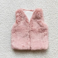 wholesale fashion children winter vest top baby girls solid color plush coat sleeveless jacket with o neck
