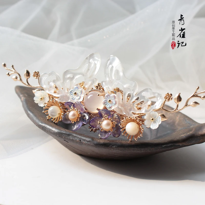 

Classical Style Hanfu Hair Crown Hair Accessories Sweet Flower Hanayome butterfly Hair Stick Handmade Hair Ornaments Cosplay