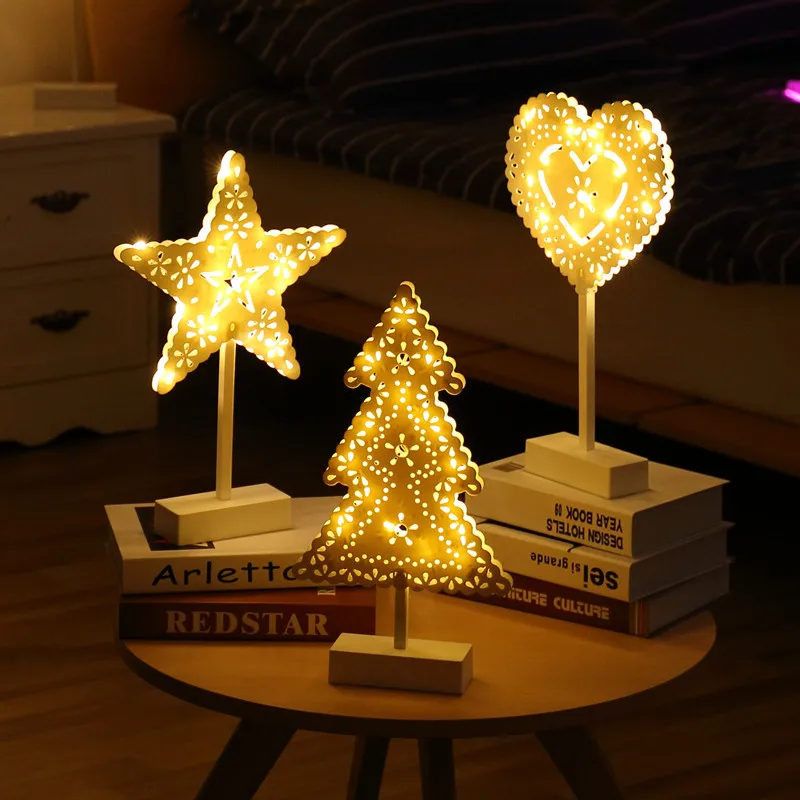 

Creative Star Heart Pattern LED Starry Light Hollow-out Rattan Xmas Tree Bedside Night Light Bedroom Decor Atmosphere Table Lamp