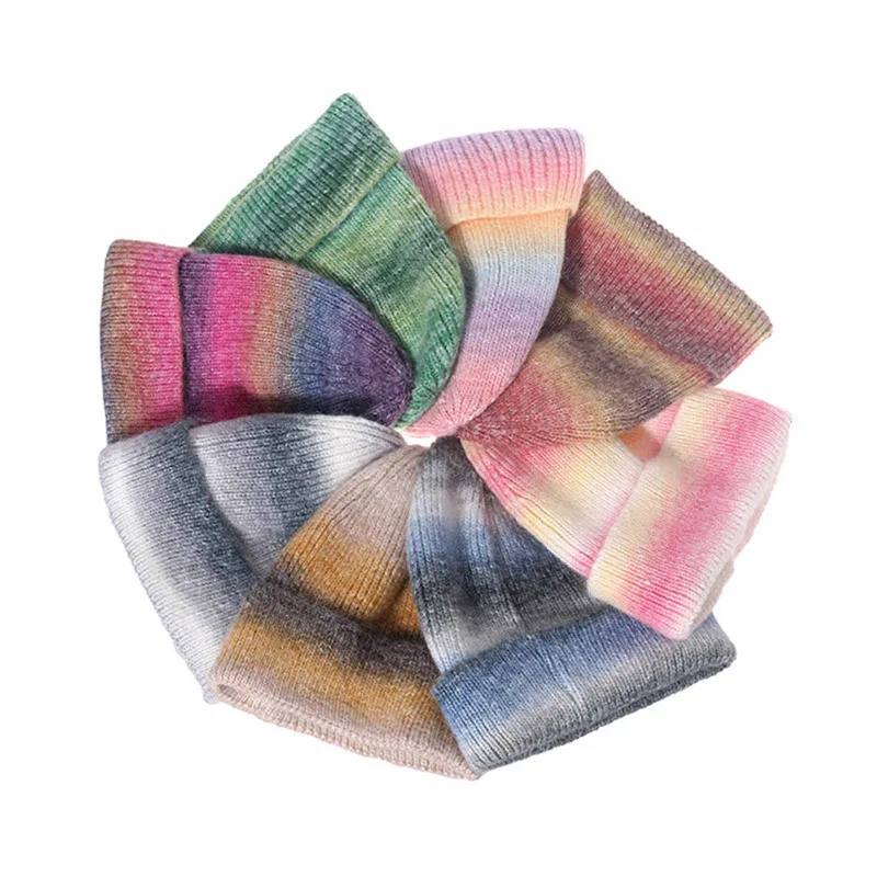 

2021 Fashion Tie Dye Knitted Hat Winter Wool Skullies Beanies For Women Men Casual Hip Hop Caps