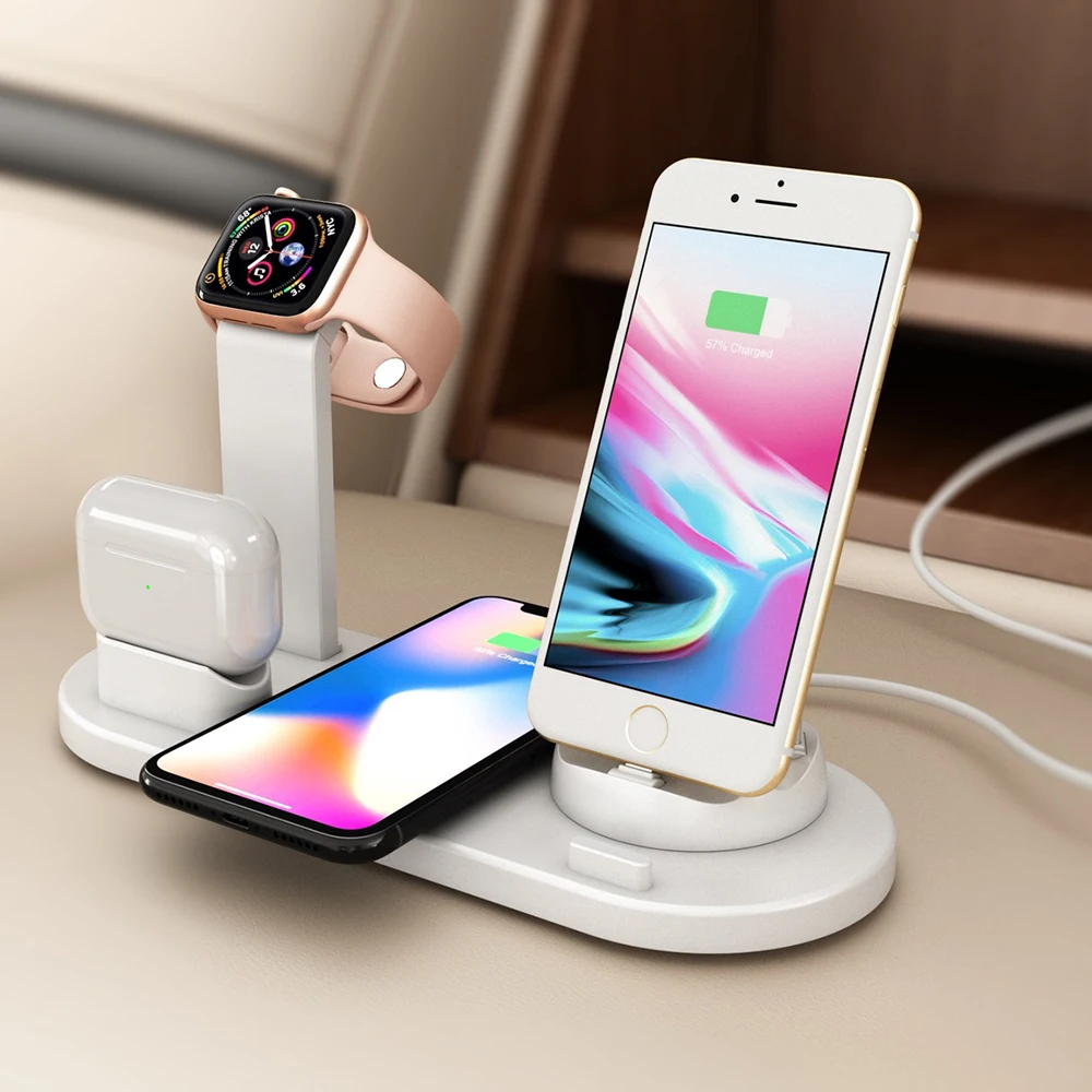 

4 in 1 Wireless Charger For iPhone 11 8 XS XR Apple Watch Airpods Pro 10W Qi Fast Charging Dock Station for Samsung S10 S9