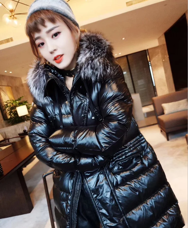 30 градусов Женский пуховик с утиным пером, пушистый натуральный Лисий мех, длинное женское зимнее пальто, толстые теплые пуховики, парки, пальто S-2XL