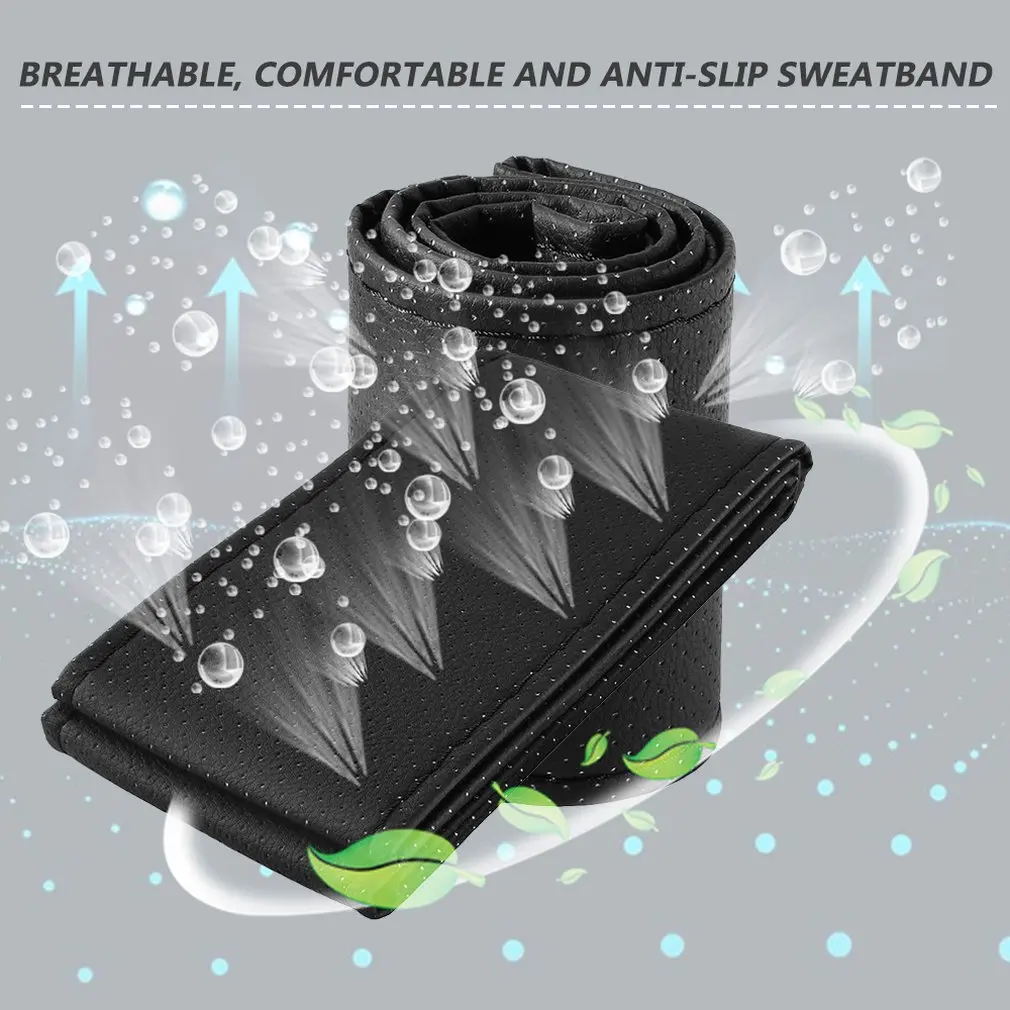 

PU Leather Car Auto Steering Wheel Cover With Needles And Thread Breathability Skid-Proof Vehicle Cover Anti-Slip Accessories