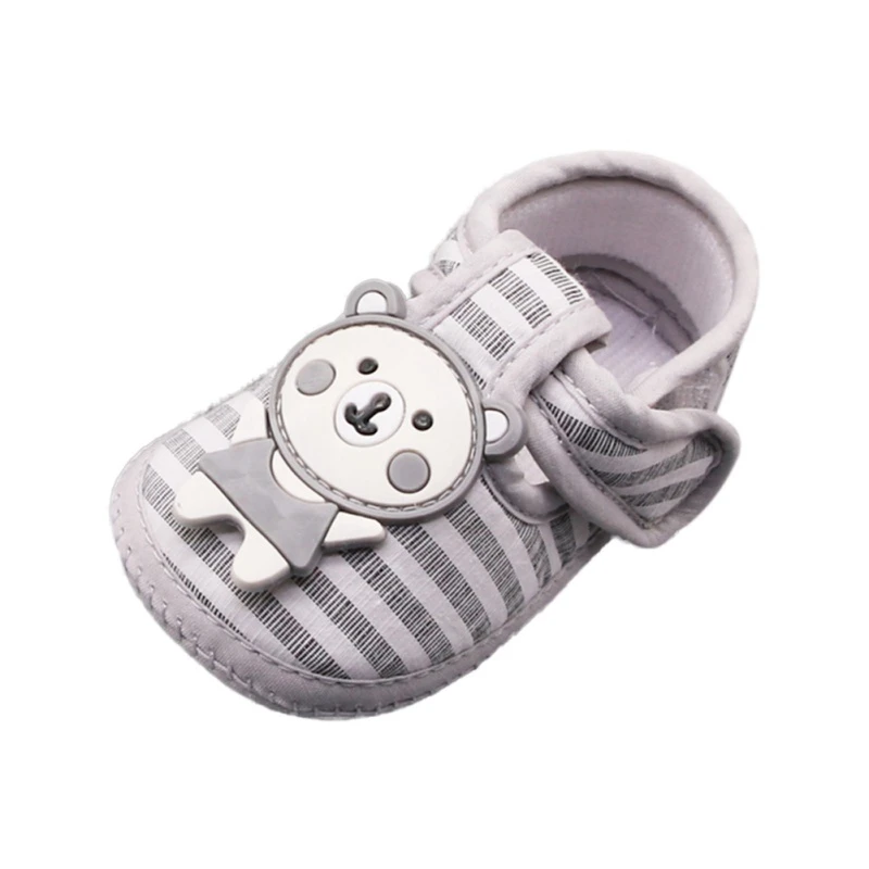 

Baby Boy Girl Cartoon Bear Pattern Casual Cotton Shoe Toddler Striped Soft Sole Shoes First Walkers