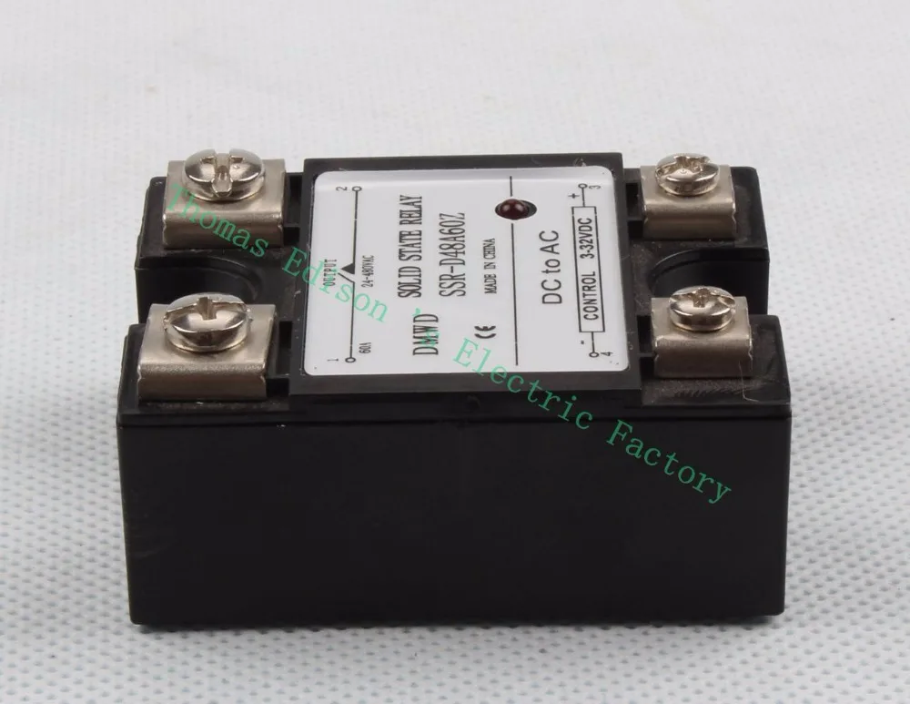 Однофазное vтвердотельное реле с индикатором 60A SSR-60DA вход 3-32VDC выход 24-480VAC SSR 60DA