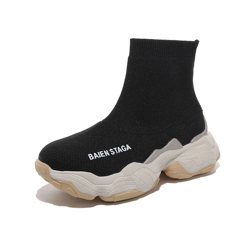 Women High Top Sock Shoes Chunky Sneakers Slip-on Ladies Platform Casual Shoes Autumn New Women Shoes botas mujer 998w - Цвет: Черный