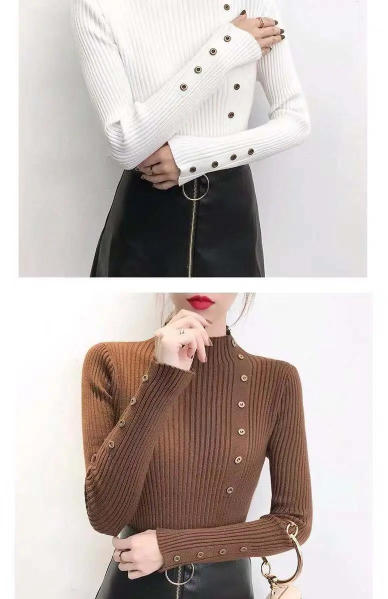 

Core Spun Yarn Women's Sweater New Fashion Casual Pullovers Spring Autumn Slim Stretch Office Lady COTTON Solid Top Houthion