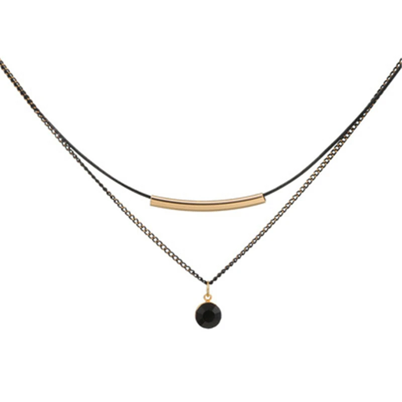 Черное Двухслойное корейское модное женское ожерелье нишевой дизайн чувство Ins