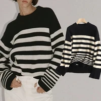 maxdutti winter sweaters women england style pull femme office lady fashion pullovers tops striped loose casual sweaters women