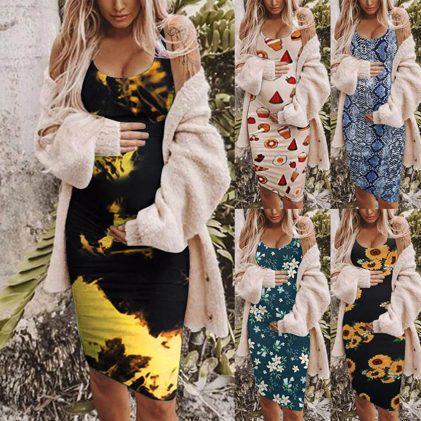 

Женское платье для беременных платье-жилет с круглым вырезом Длинные платья для беременных с принтом подсолнуха юбка для беременных Платья