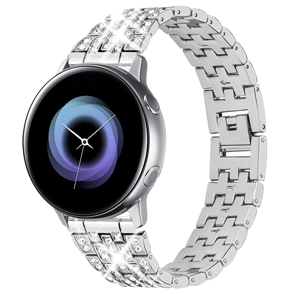 Ремешок для часов женский из нержавеющей стали и бриллиантов, браслет для Samsung Galaxy Watch 3 41/45 мм Active 2, Galaxy 42/46 мм, 20 22 мм
