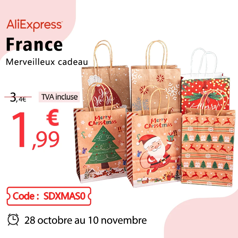 StoBag 6 шт. Рождественский пакет из крафт-бумаги, Санта-Клаус, новогодний праздничный подарок, упаковка с ручками, Детские сувениры, искусственное украшение - Упаковка подарков