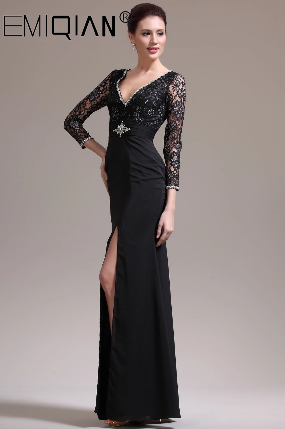Gorgeous V Neck 3/4 Sleeves Black Chiffon &amp Lace Mother of the Bride Dress | Свадьбы и торжества