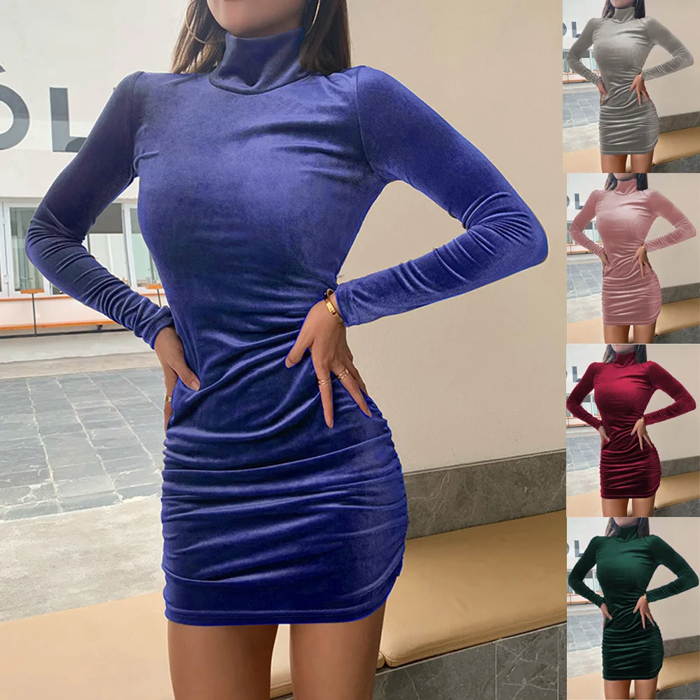 

Fashion long-sleeved slim dress 2021 autumn and winter new high-neck dress