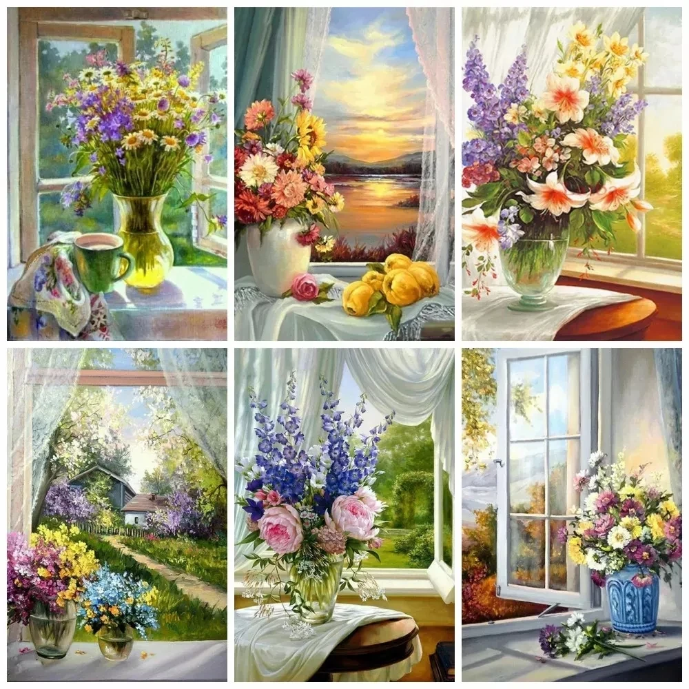 

Алмазная вышивка, 5D, квадратная рамка, вышивка, пейзаж, окна, рукоделие, украшение для дома