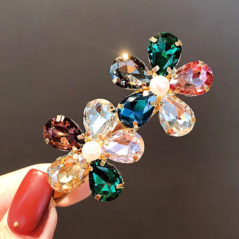 

2pcs/set Women Luxury Shining Crystal Flower Alloy Hairpins Sweet Hair Clips Barrettes Headband Fashion Hair Accessories
