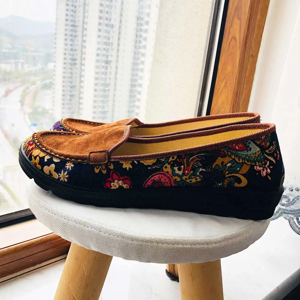 Женские туфли Veowalk в стиле ретро из хлопчатобумажной ткани на плоской подошве с