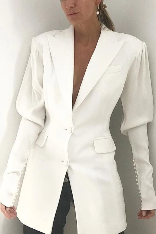 

DEAT 2021 new summer and spring white fashion women clothes full sleeves single breasted pocket blazer female top WN20300L