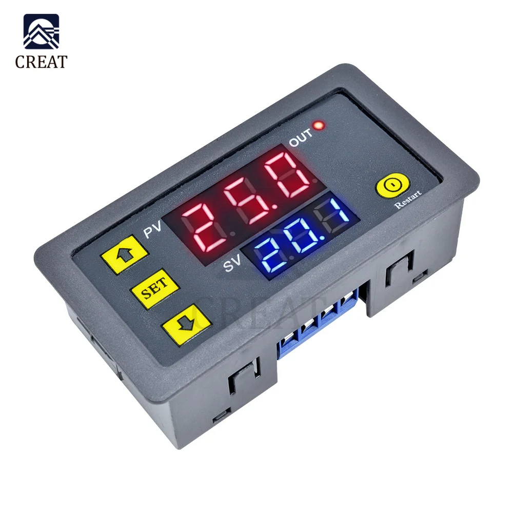 DC 12V Timing Delay Relay Module Cycle Timer LED Time Dual Digital Display Thermolator 0-999 mi With Swtich Case Instruments