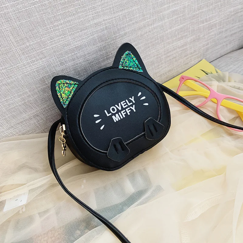 

New Cartoon Cat Image Children's Bag Small Pu Leather Crossbody Bag Zipper Coin Purse Women Lipstick Credit Card Bag Key Wallet
