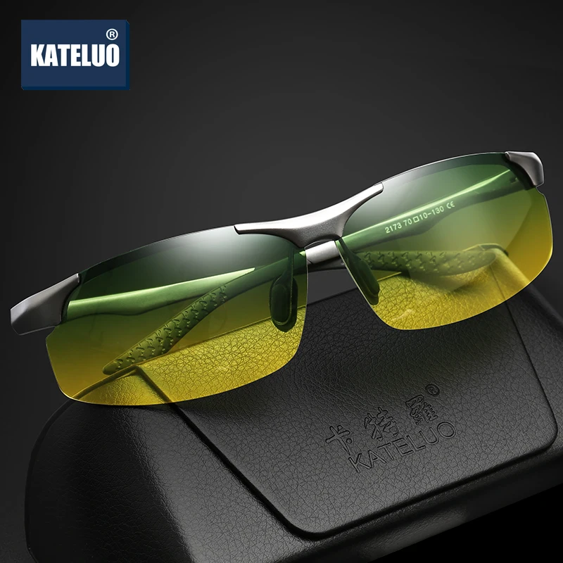 Мужские солнцезащитные очки без оправы KATELUO поляризованные дневного и ночного