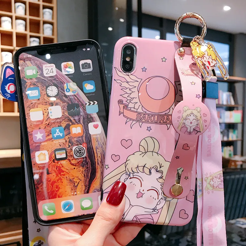 P30pro Сейлор Мун ремешок чехол мягкий чехол для мобильного телефона для huawei P30/P20 pro mate20 pro/3/4/5 V20 симпатичный держатель в виде ракушки+ платье на бретелях