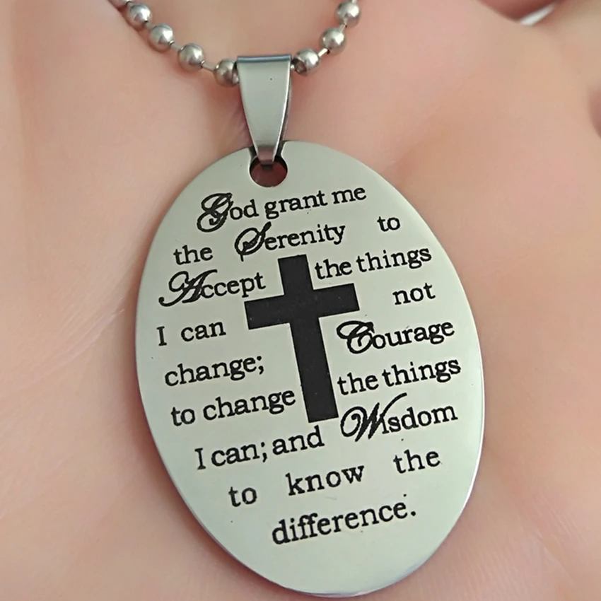 New 10pcs Silver Serenity Prayer Dog Tag With Black Printing Men's God Jesus Religious Stainless Steel Penant Necklace Wholesale |
