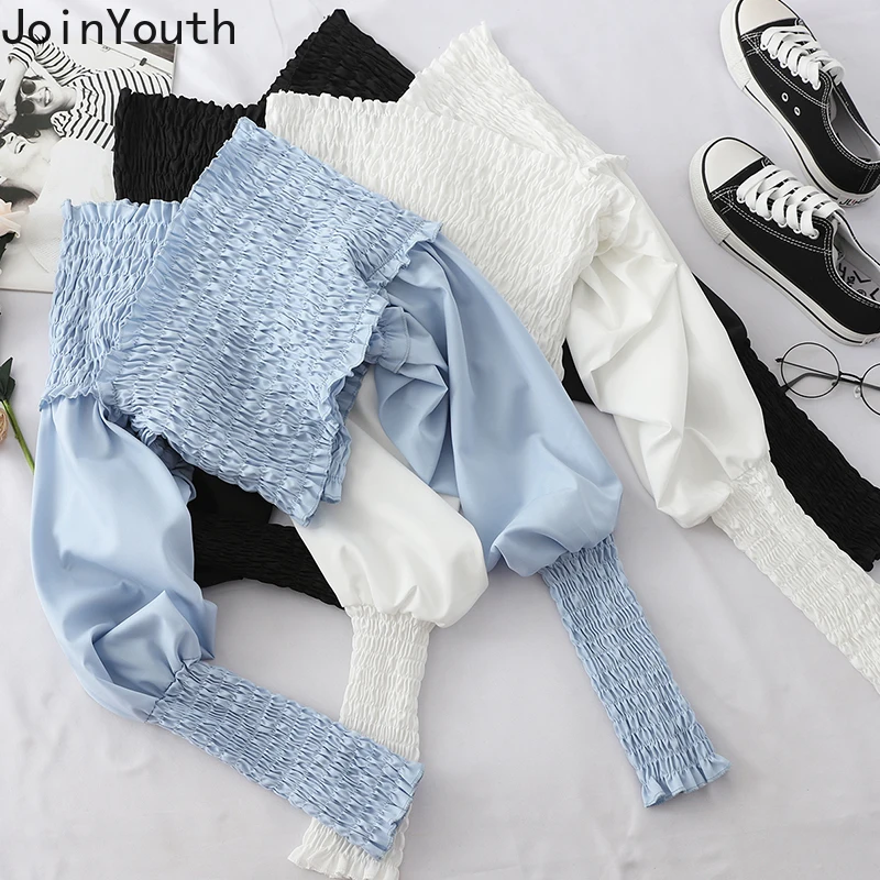 Joinyouth 2020 весенние укороченные топы блузка сексуальная стрейчевая плиссированная