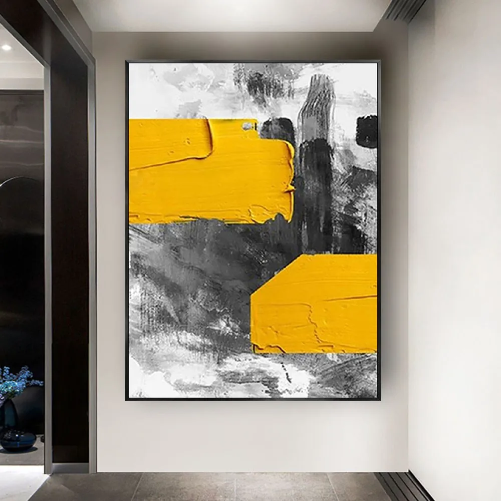 

100% Hand-painted Oil Painting Abstract Knife Painting Yellow Blocky Outline Picture Canvas Painting Home Decor Hanging Painting