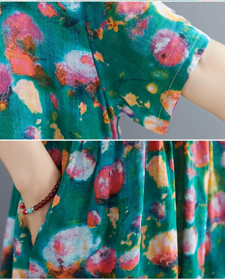 

Summer Bohemian Sundress 2021 Women Party Long Dress Casual Vintage Short Sleeve Floral Printed Vestido Female Robe Casual Loose