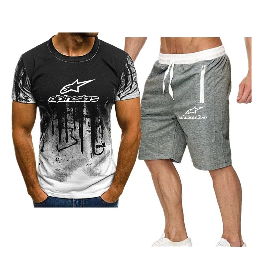 

Fashion T-shirt shorts Alpinestars men's sportswear summer men's trend T-shirt shorts beach casual suit 2PC