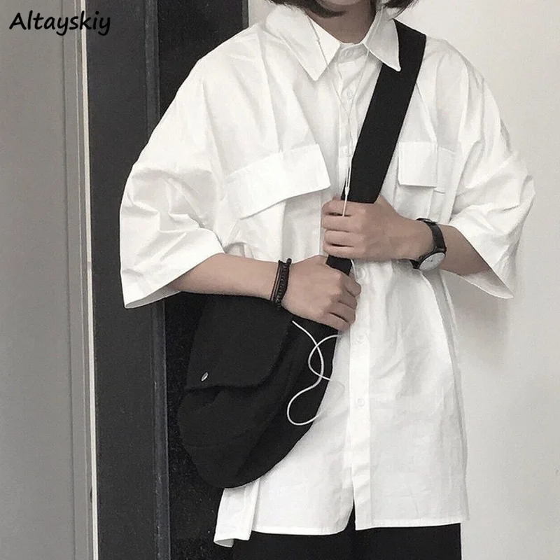 

Рубашка женская однотонная с коротким рукавом, на пуговицах, в японском стиле