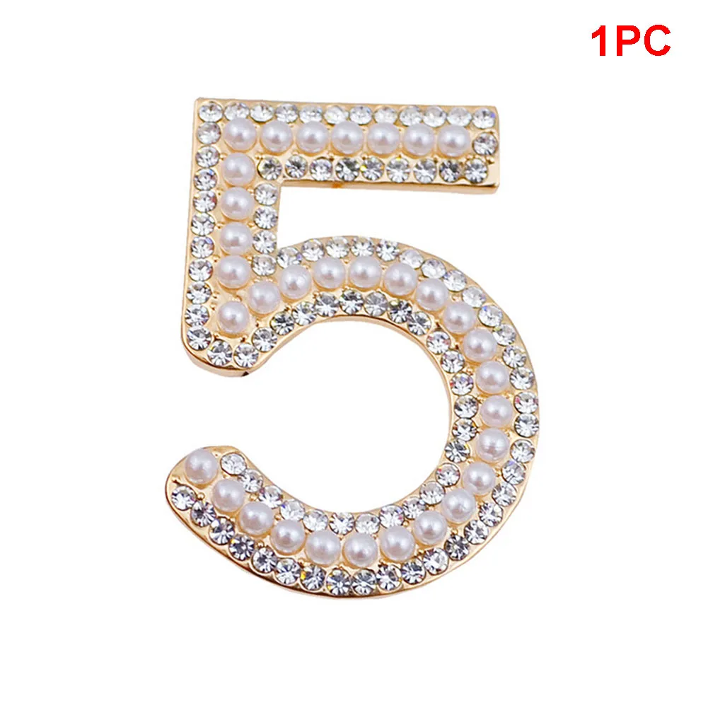 Золотые и серебряные новые ретро-Броши с буквой 5 камни со стразами брошь шпильки