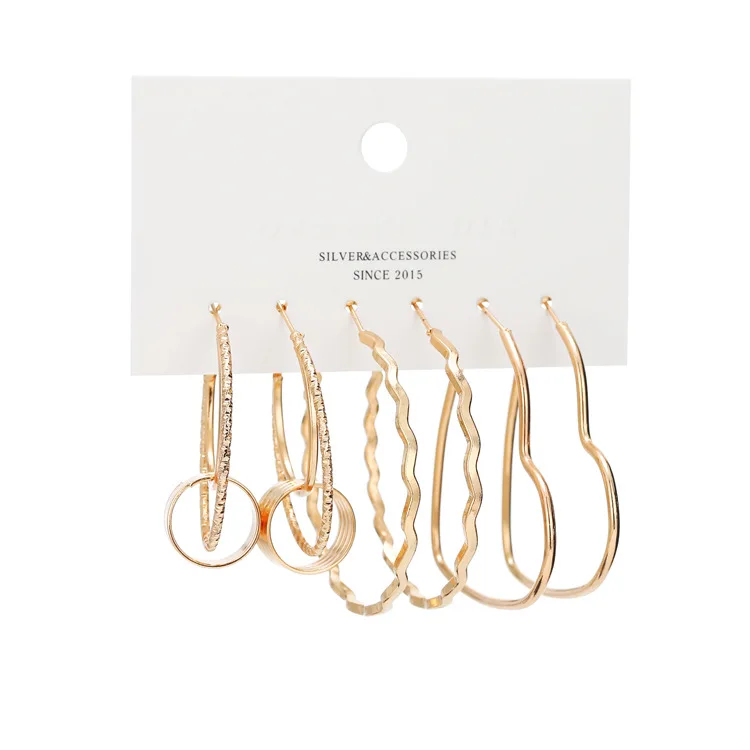 

ORNAPEADIA 2021 New Personality Circle Jewelry Earrings for Women Irregular Geometric Fashion Earrings Three-piece Set Wholesale