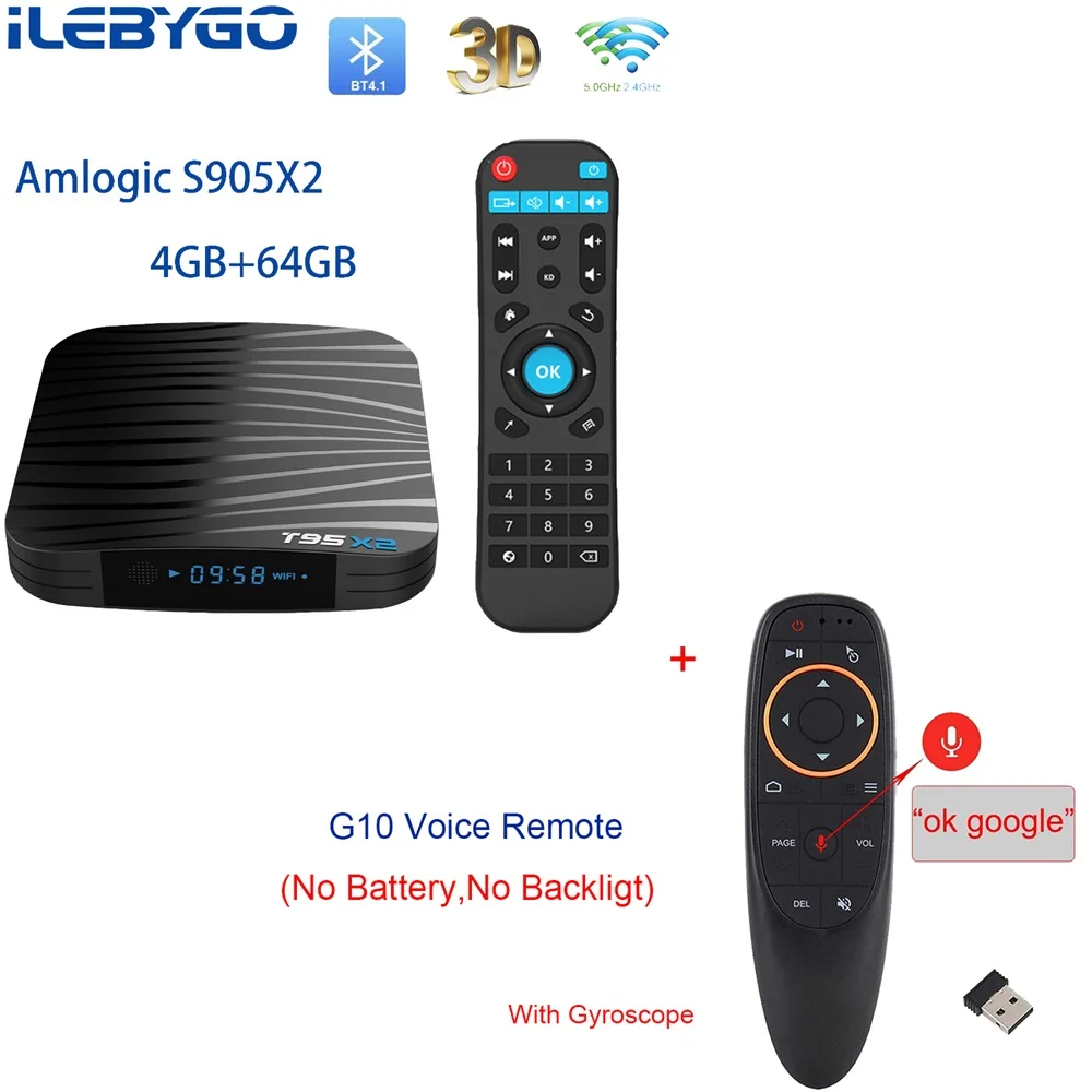 Смарт ТВ приставка Ilebygo T95X2 Android 8,1 4 ГБ 32 ГБ 64 Гб четырехъядерный процессор Amlogic S905X2 H.265 4K медиаплеер Youtube телеприставка - Цвет: 4GB 64GB G10