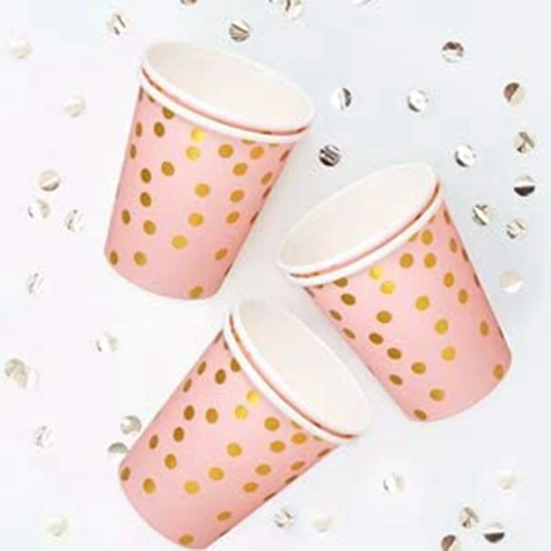96 Pcs Pink Gold Dot Party Tableware Paper Plates and Napkins Cups for Wedding Bridal Shower Engagement Birthday | Дом и сад