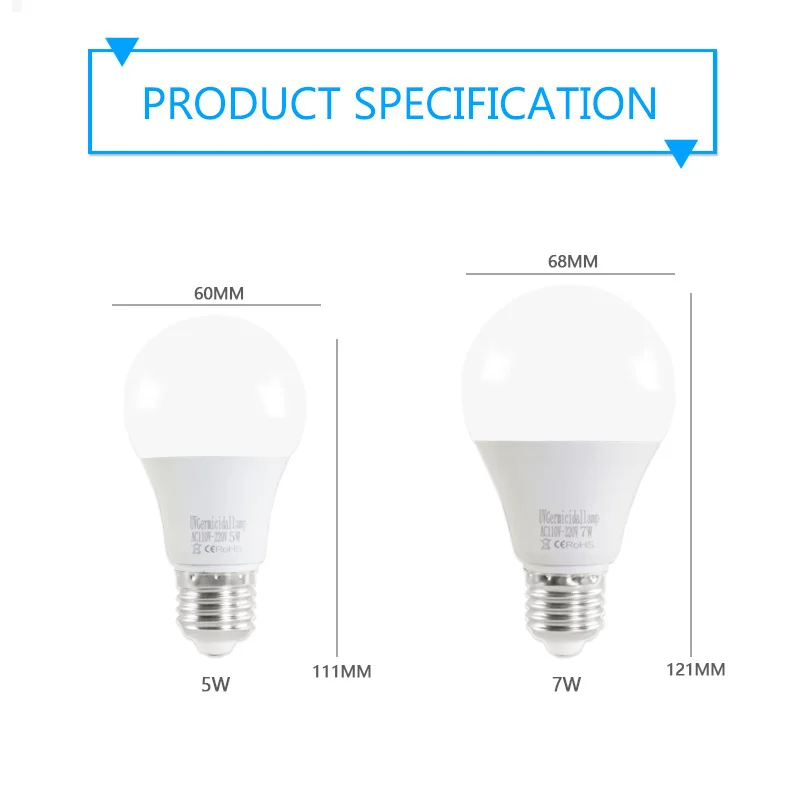 Ультрафиолетовая лампа для дезинфекции бактерий UVC УФ-стерилизатор led