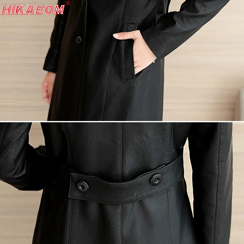 

2019 Autumn Black Long Leather Coats Women Fashion Jackets Female Windbreaker Single-breasted Casual Outerwear Large size Coats