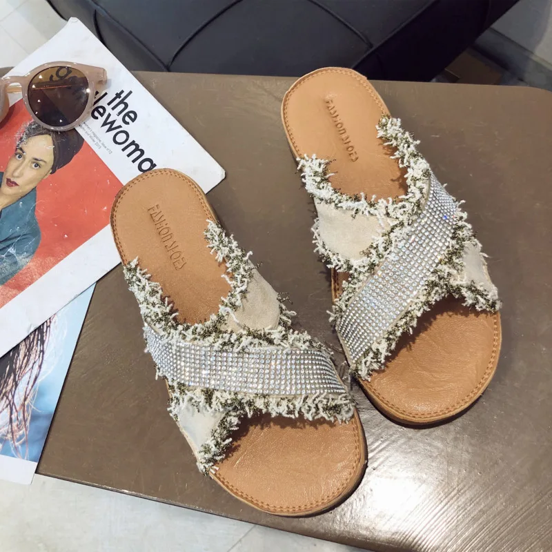 Женские сандалии с открытым носком пляжные шлепанцы на плоской подошве