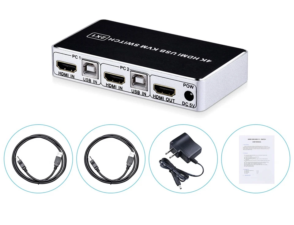 Переключатель Navceker с 2 портами HDMI KVM переключатель 4K USB поддержкой порта 0