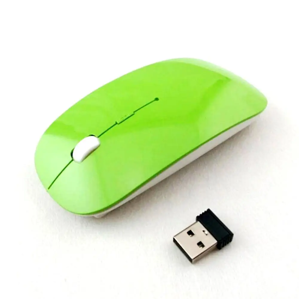 Супер тонкий USB оптическая беспроводная компьютерная мышь 2,4G приемник компьютер Bluetooth мышь s Бесшумная для ПК ноутбука без батареи - Цвет: Зеленый