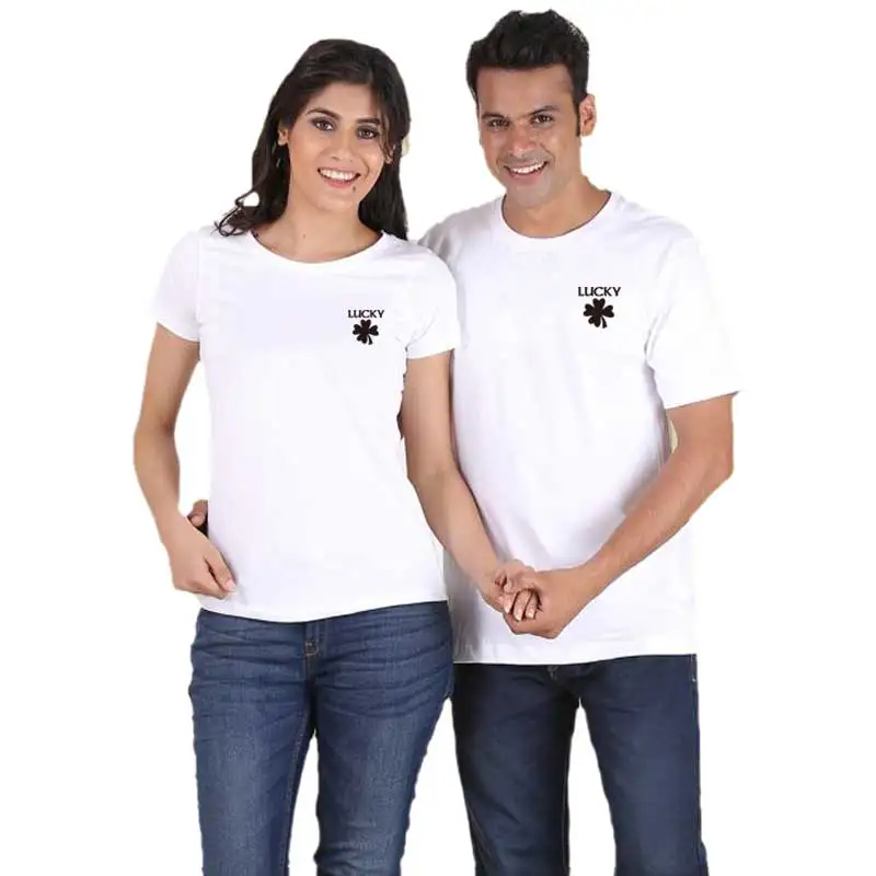 Lucky flower couple matching clothes for lovers boyfriend and girlfriend cotton print casual short sleeve t shirt women tops | Женская