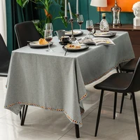 simple literary pure color imitation cotton and linen four sided embroidery tablecloth home coffee table tv cabinet tablecloth