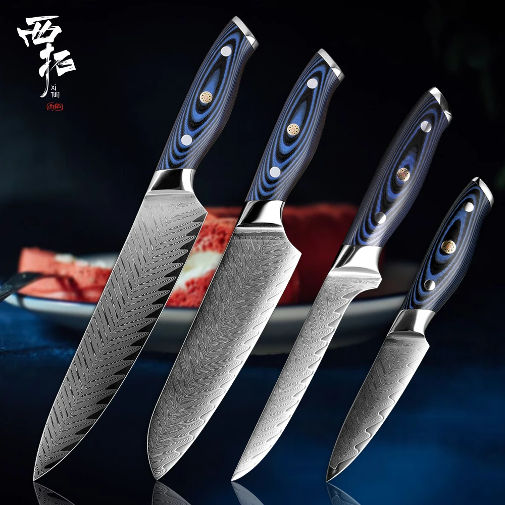 XITUO дамасский поварской нож VG10 острый японский Sankotu Кливер Boning Gyuto нож для очистки овощей инструмент для приготовления пищи высококлассная ручка