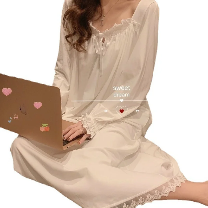 

Women's pajamas new long sleeve lace lovely princess nightdress loose comfortable home clothes women