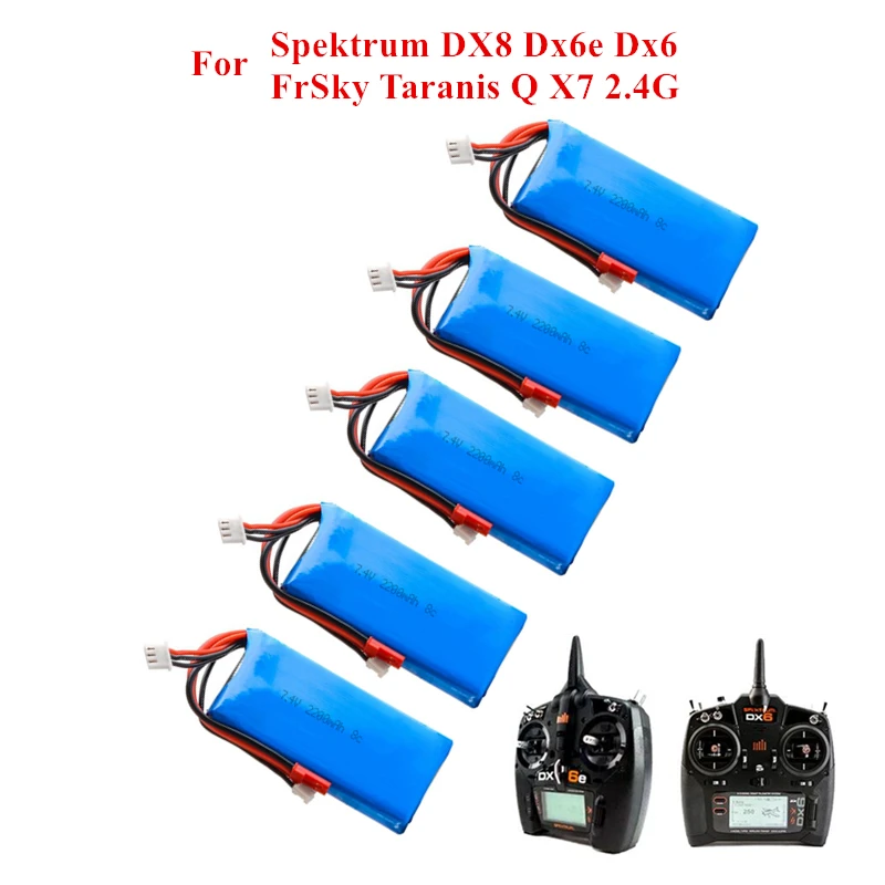 

7.4V 2200mAh Lipo Battery for FrSky Taranis Q X7 Dx6e Dx6 Transmitter Spektrum DX8 Rc Spare Part 2S Rechargeable Battery Pack