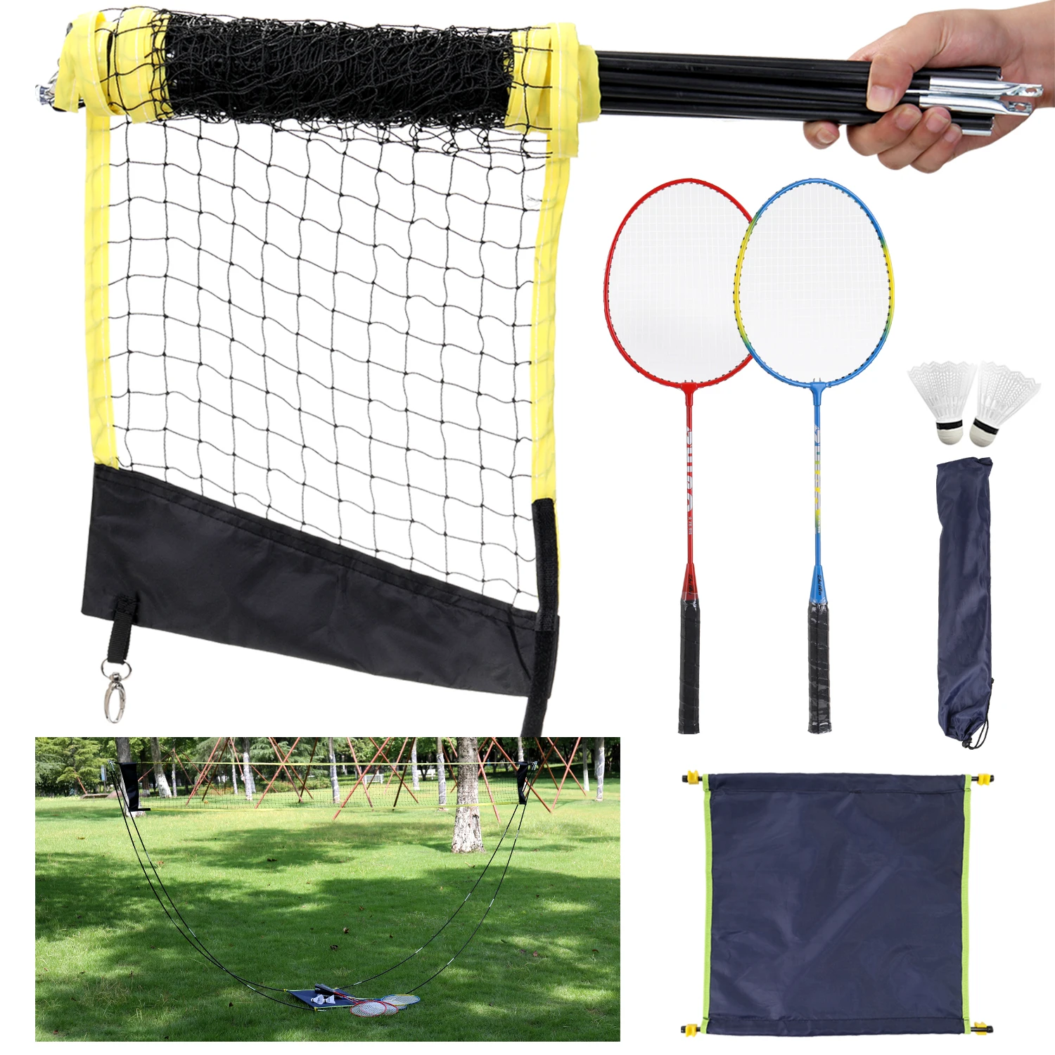 Sports Badminton Set Rackets Birdies Net Adjustable Polls Beach or Backyard Combo Games | Спорт и развлечения
