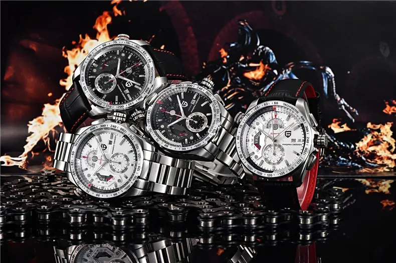 PAGANI Роскошные Брендовые спортивные часы с хронографом мужские Reloj Hombre Водонепроницаемые кожаные кварцевые часы черные часы Relogio Masculino
